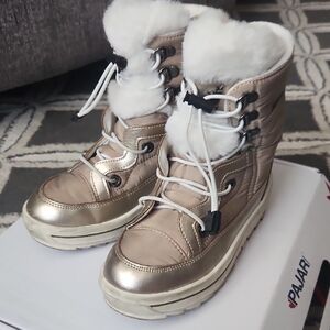 Pajar Tacey Low Kids Gold Faux Fur Trim Winter Waterproof Boots Size 1.5